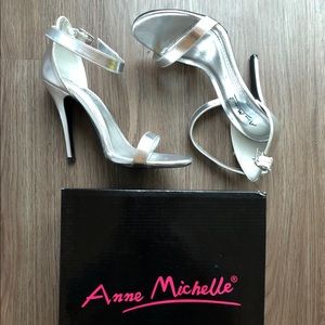 Anne Michelle Silver Ankle Strap Sandal Heels